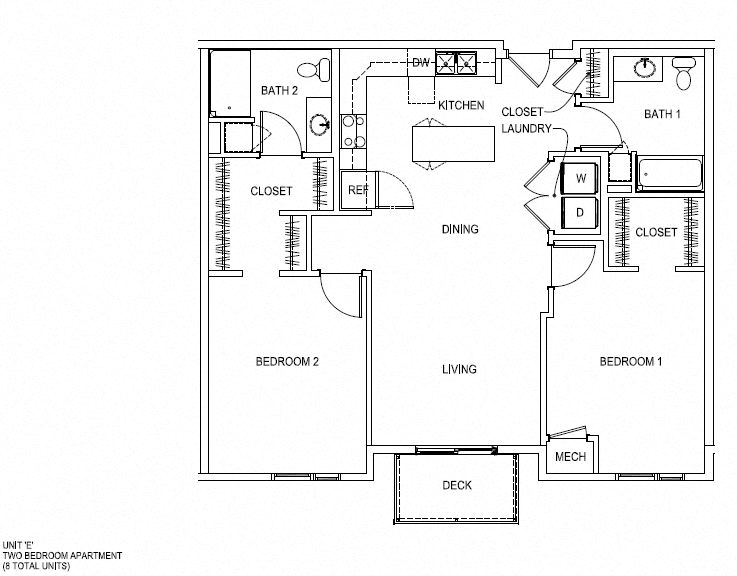 Floor plan for 2 beds, 2 baths, 1135 sqft